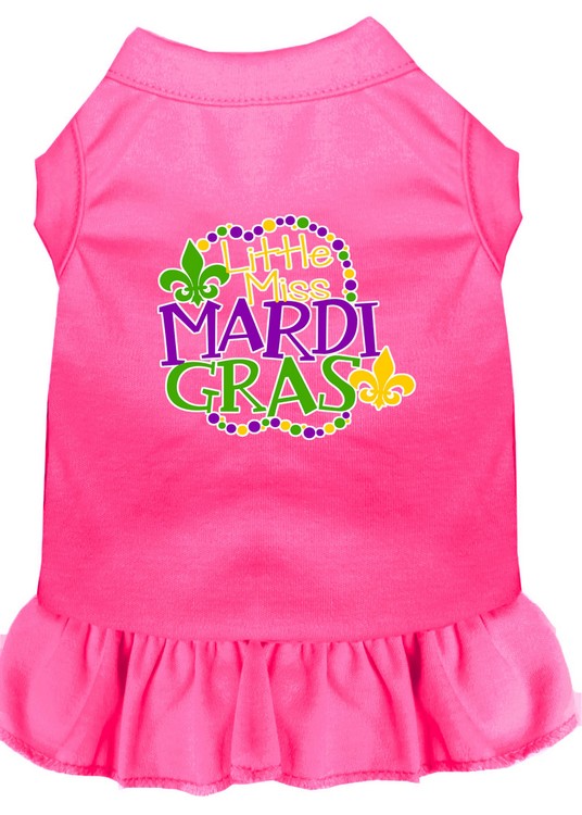 Miss Mardi Gras Screen Print Mardi Gras Dog Dress Bright Pink Sm